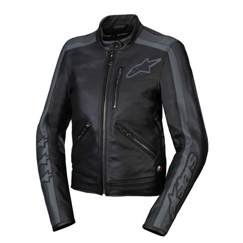 Shop Nu Alpinestars Stella Dyno leather jacket Black Tar Grey Dark Grey 1296