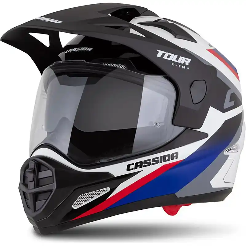Endurohelm Cassida Tour 2.0 X-tra wit-blauw-rood-zwart met mat zwart vizier XS Veilige Betaling