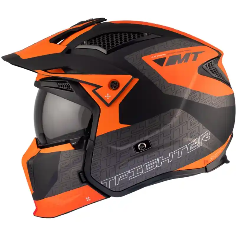 Open helm met masker MT Streetfighter SV Totem B4 zwart-grijs-oranje met iridium vizier Bestseller