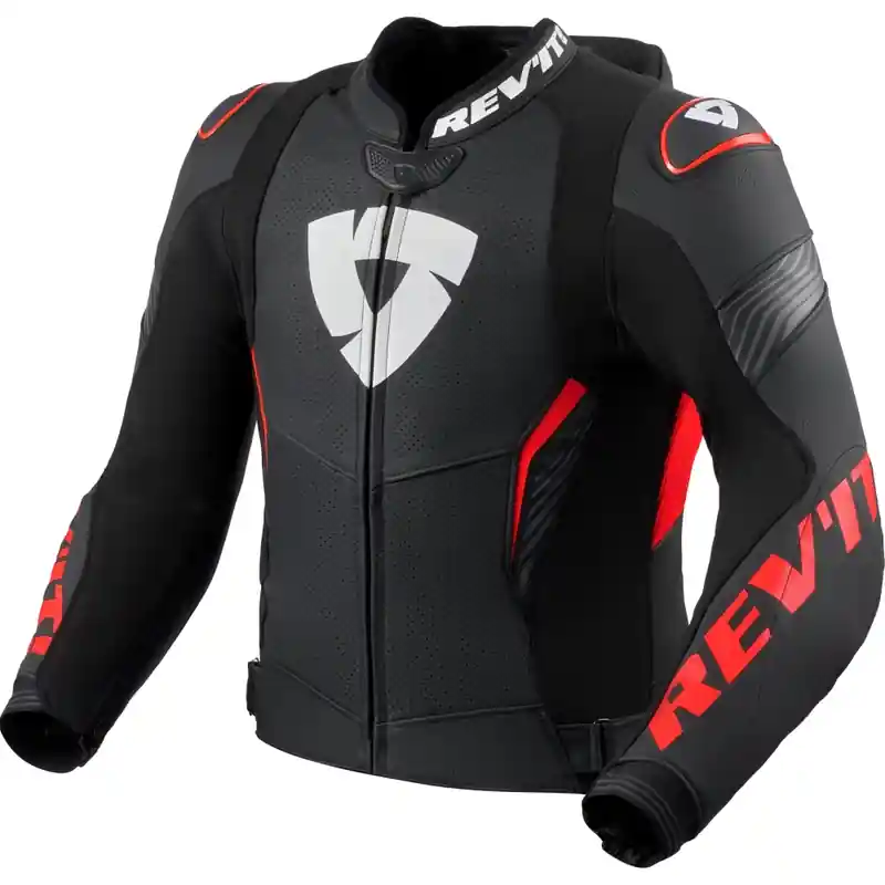 Lage Kosten Revit Argon 3 PRO leren motorjas zwart-fluorescerend rood 46