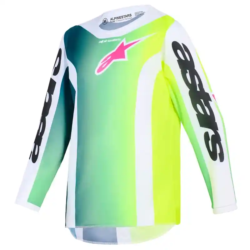 Alpinestars Fluid Portl kindercrossshirt groen-wit-zwart S Direct Beschikbaar