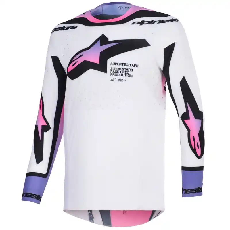 Aanbieding Alpinestars Supertech Pro AFD Vista motorcross shirt wit-paars-zwart