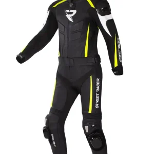 Weekendaanbieding Street Racer Fast Track 2 Zwart-Wit-Fluo Geel Motoroverall uitverkoop