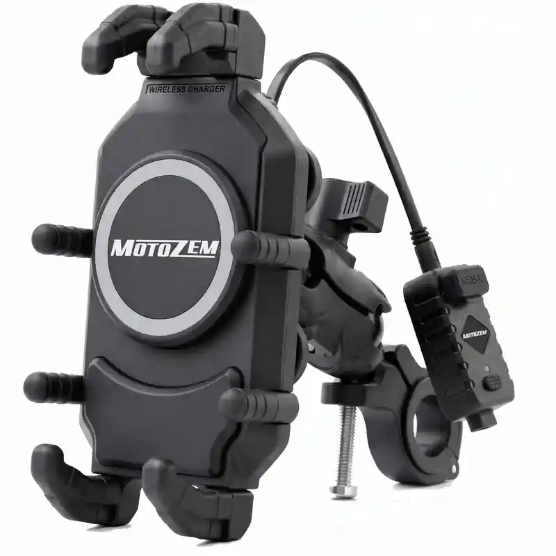 Antivibratie telefoonhouder met draadloze oplader en USB-C-aansluiting MotoZem M26-C1 zwart Speciale Aanbieding
