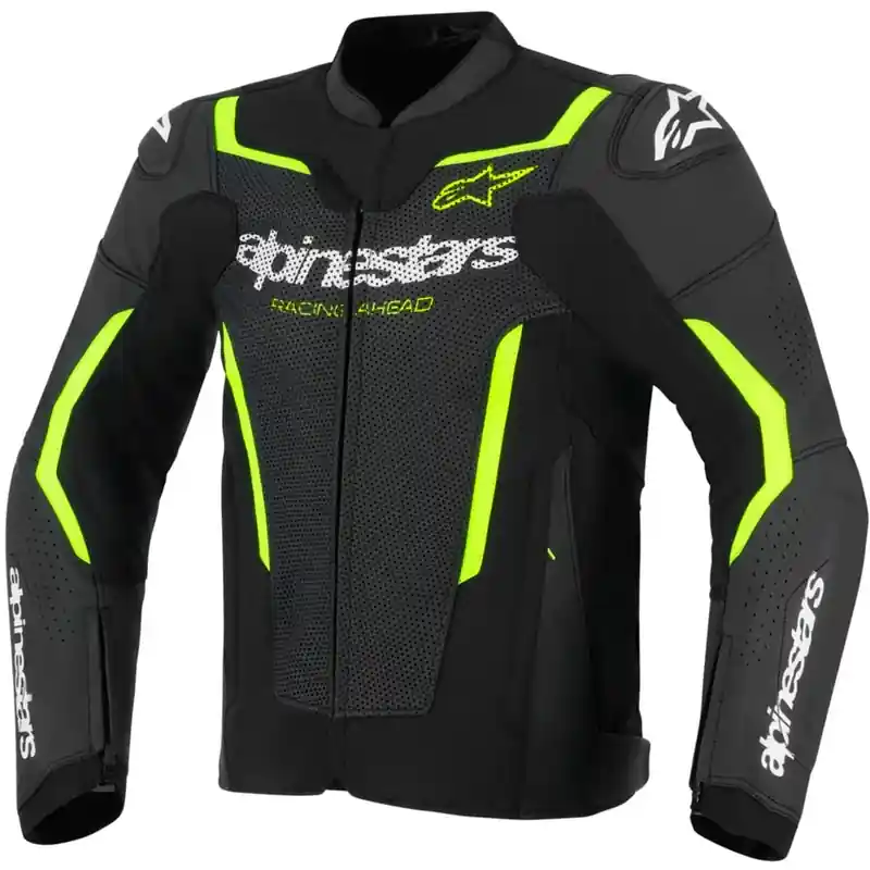 Veilige Betaling Alpinestars GP Force V2 Airflow leren motorjas zwart-fluo geel 52
