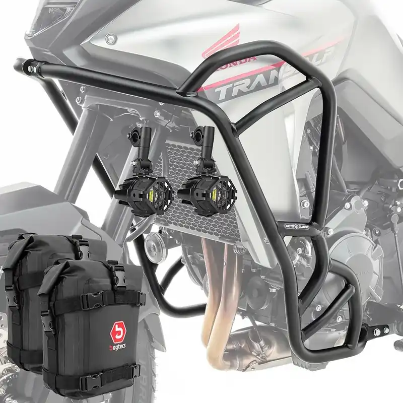 Beste Prijs Set Valbeugels + LED extra koplampen + tassen voor Honda Transalp XL 750 23-26 Motoguard KT12 zwart