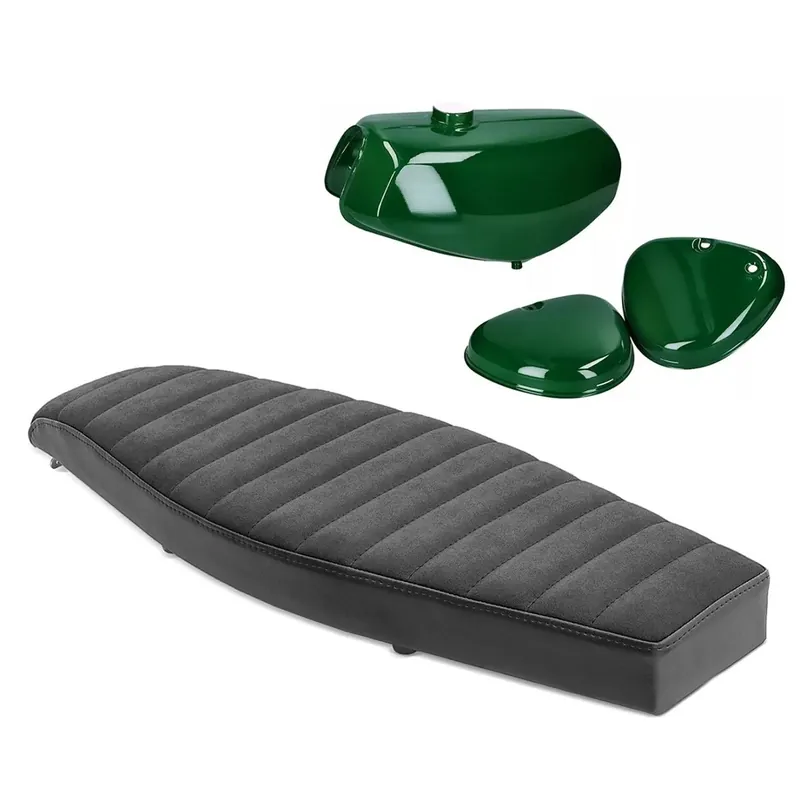 Aanbieding Platte zitbank VS1 Craftride compatibel met Simson S51 / S50 / S70 + tank / benzinetank met zijafdekking donkergroen
