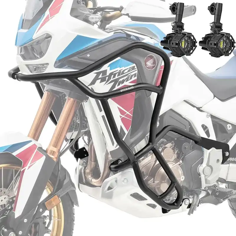 Voordeelprijs Set Valbeugel + LED extra koplampen voor Honda Africa Twin 1100 Adventure Sports 20-23 Mistlampen Motoguard KT14 zwart