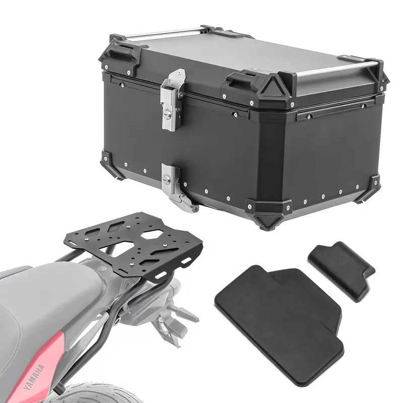 Set Aluminium Topkoffer + Drager voor Yamaha Tracer 7 21-24 Topcase Bagtecs XB65 zwart + rugkussen Direct Beschikbaar