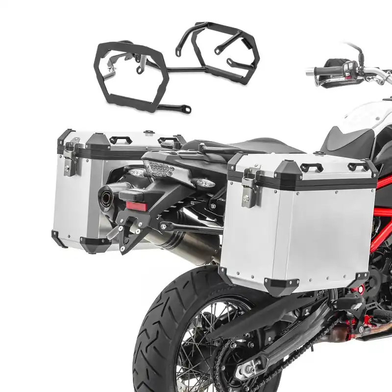 Zijkoffers aluminium + kofferrek compatibel met BMW F 800 GS 08-17 GX38-45 Bagtecs zilver Express Levering