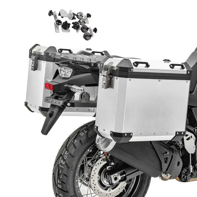 Exclusieve Aanbieding Set Motor zijkoffers aluminium Bagtecs GX koffers 38-45 liter + adapter zilver