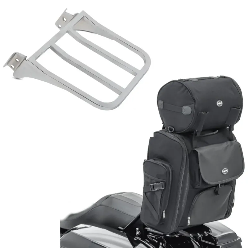 Set: Motor Sissybar Achtertas Craftride SXL met Bagagerol in zwart + Bagagerek geschikt compatibel met Harley Davidson Sportster Dyna Softail chroom Craftride Lage Prijs