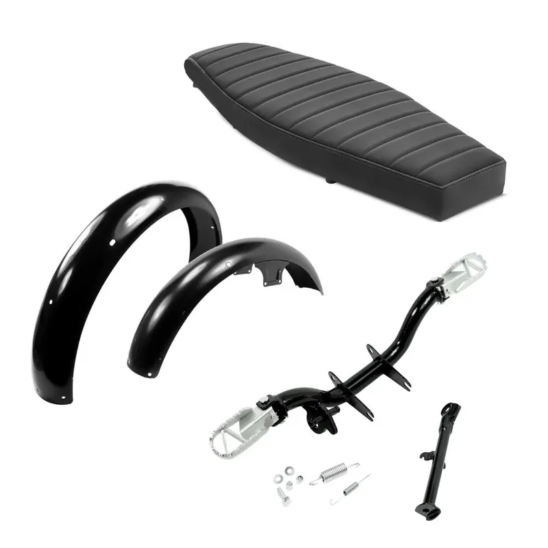 Express Levering Platte zadel compatibel met Simson S50 S51 S70 Craftride VS1 zwart + Spatbord voor + achter + Voetsteunhouder + opklapbare voetsteunen en zijstandaard