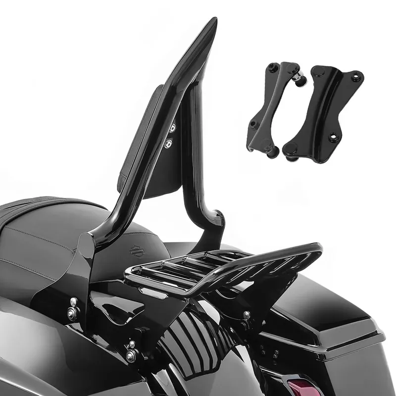 Sissy Bar voor Harley Davidson Road Glide Limited 20-25 + Bagagerek W1 + Montagekit Craftride PV1 zwart Op = Op