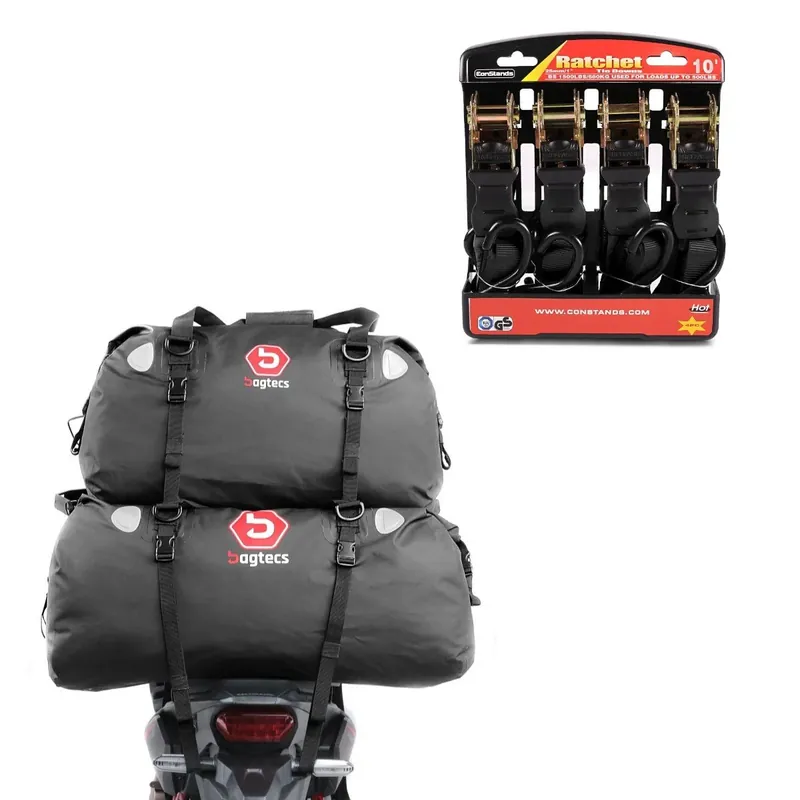 Set: Motor Buddyseat Tas Set XF80 + XF60 Drybag Waterbestendig achtertas + Motorfiets Spanband Set met ratel en haak incl 4x lastlussen in Goedkoop
