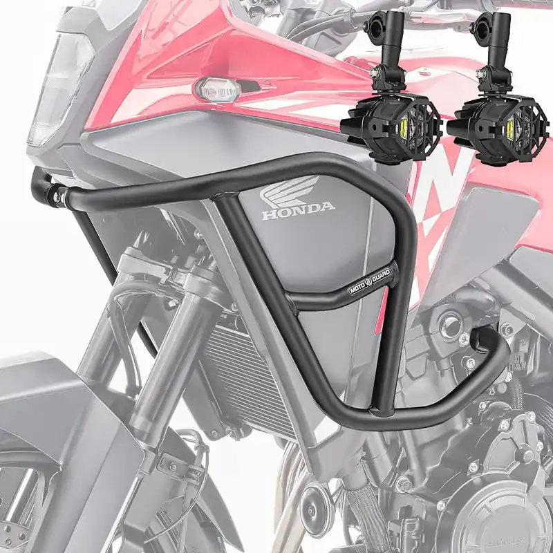 Weekendaanbieding Set Valbeugels boven + LED extra koplampen voor Honda NX 500 24-26 HG44 Mistlampen Motoguard zwart