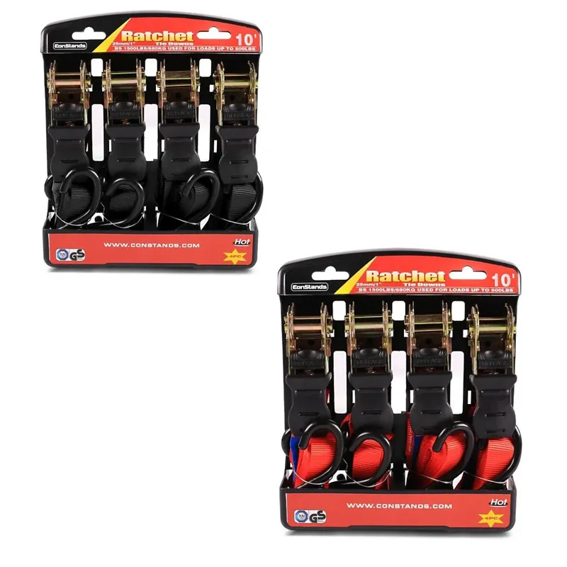 Op = Op Set: Motorfiets Spanband Set met ratel en haak incl 4x lastlussen in + Motorfiets Spanband Set met ratel en haak incl 4x lastlussen in