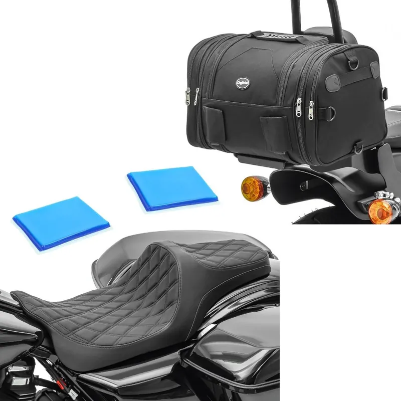 Set: Gelzadel geschikt voor Harley Davidson Touring 08-25 Craftride FR6 zwart + achtertas RB1 bagagerol 24-30Ltr zwart Lage Kosten