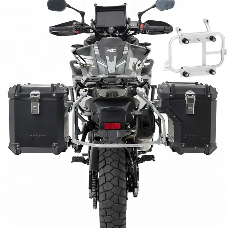 Bestel Nu Set aluminium koffers voor CFMOTO 800 MT Explore / Sport / Touring 22-26 zijkoffers + adapters voor originele kofferrek Bagtecs ADSX90 zwart
