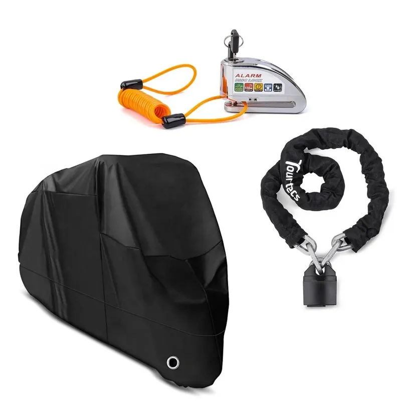 Bestel Nu Motorhoes XL hoes + set: remschijfslot alarm + kettingslot KS1 1.15m