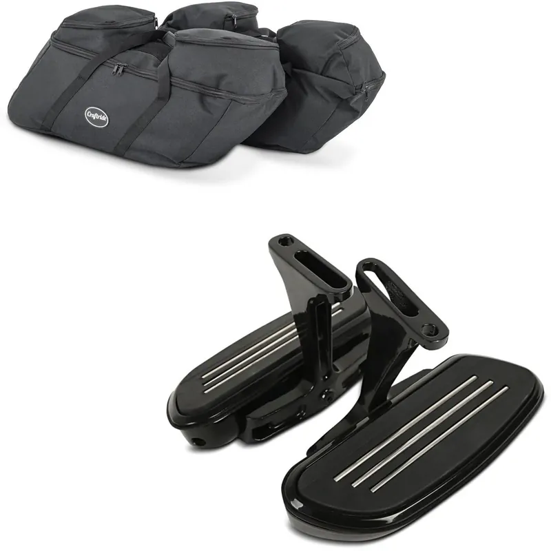 Premium Set: Binnentassen harde koffers compatibel met Harley Davidson Touring 94-26 binnen zakken Craftride SP4 + Passagier Voetsteunen geschikt compatibel met Harley Davidson Touring 93-26 Craftride CF2 met bevestigingsmateriaal zwart