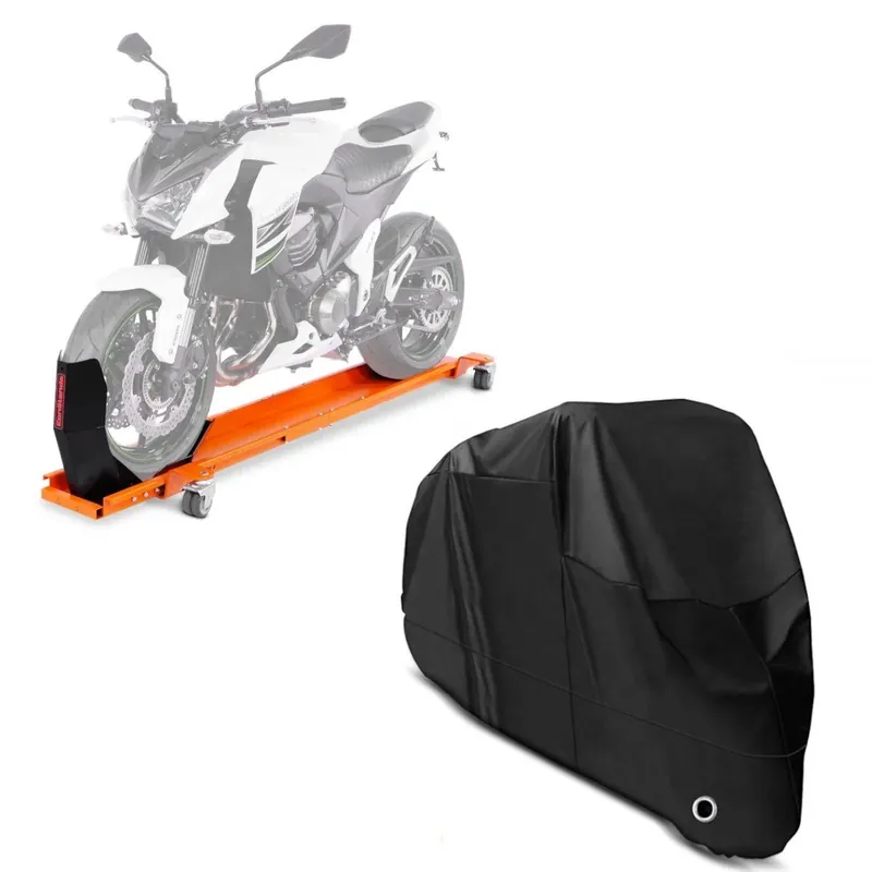 Actieprijs Set: Motorfiets Motor Mover met inrijklem Smart-Mover Rangeerrail too 450kg + Motorfiets zeildoek XL Motor Hoes Outdoor in