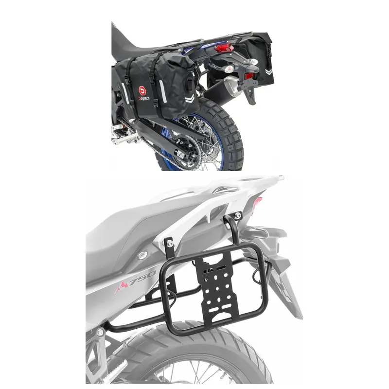 Set: Motorfiets zadeltassen waterdicht geschikt voor Bagtecs WP8 2x30L rolsluiting zijtas + zijdrager geschikt voor Honda Transalp XL 750 23-26 geschikt voor Bagtecs SD39 zadeltassen-drager Must-Have