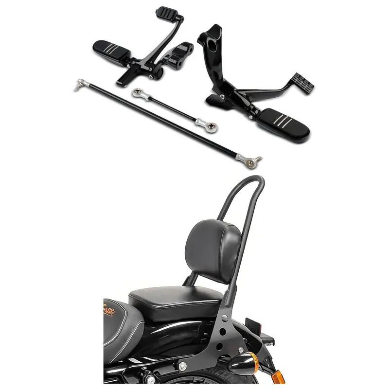 Lage Prijs Set: Motorfiets forward controls passend voor Harley Davidson Sportster 04-13 Craftride in zwart + Sissy Bar afneembaar Craftride passend voor Harley Davidson Sportster 04-20