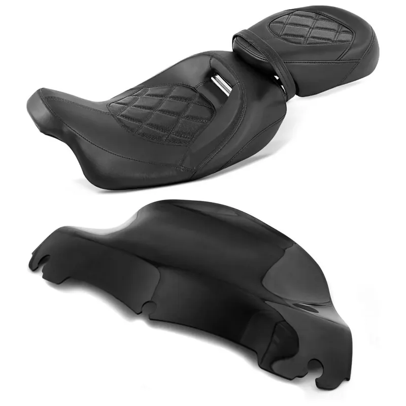 Betrouwbaar Set: Zadel passend voor Harley Davidson Touring 08-26 Craftride RH3 zwart + Windscherm Wave 9" passend voor Harley Davidson Electra-Street Glide 14-26 zwart Craftride