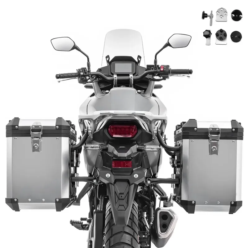 Set Aluminium Zijkoffers 2x48L voor Suzuki V-Strom 650 alu koffer Bagtecs XW48 zilver + adapter Veilige Betaling