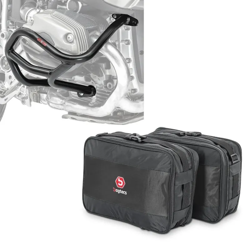 Set: Valbeugel L compatibel met BMW R 1200 GS 04-12 Motoguard Motor bescherming + Binnentassen Vario koffers compatibel met BMW R 1200 GS / Adventure 04-12 Bagtecs MV1 Meest Verkocht