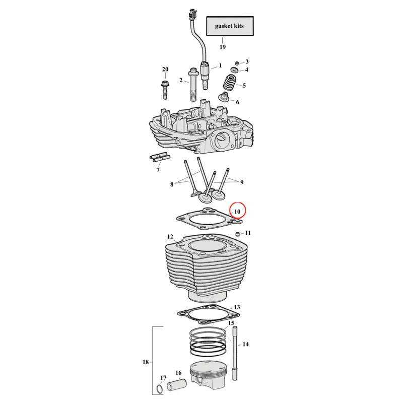 Favoriet Cilinder Onderdelendiagram Exploded View voor Harley Milwaukee Eight 1) 17-23 M8. Solenoid. compression release. Replaces OEM 18400073B
